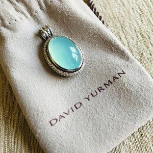Authentic DAVID YURMAN Aqua Chalcedony and Sterling with Pave Diamonds Enhancer